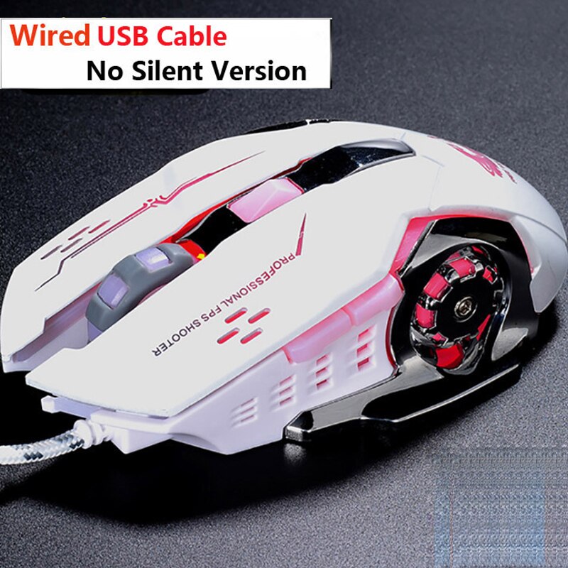 Silent Wired Gaming Mouse 6 Programmable Buttons Ergonomic Mice Colorful LED Light Mouse for PC Computer Laptop Game Office: Sound-white