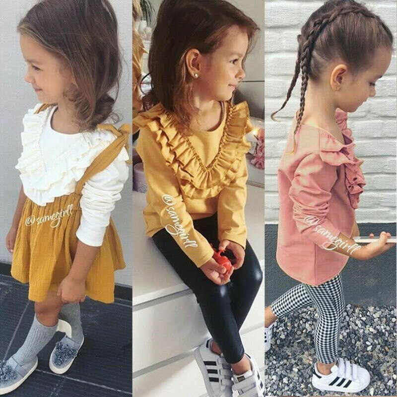 Uk baby flickor bomull långärmad t-shirt 0-5 år barn kläder blus toppar