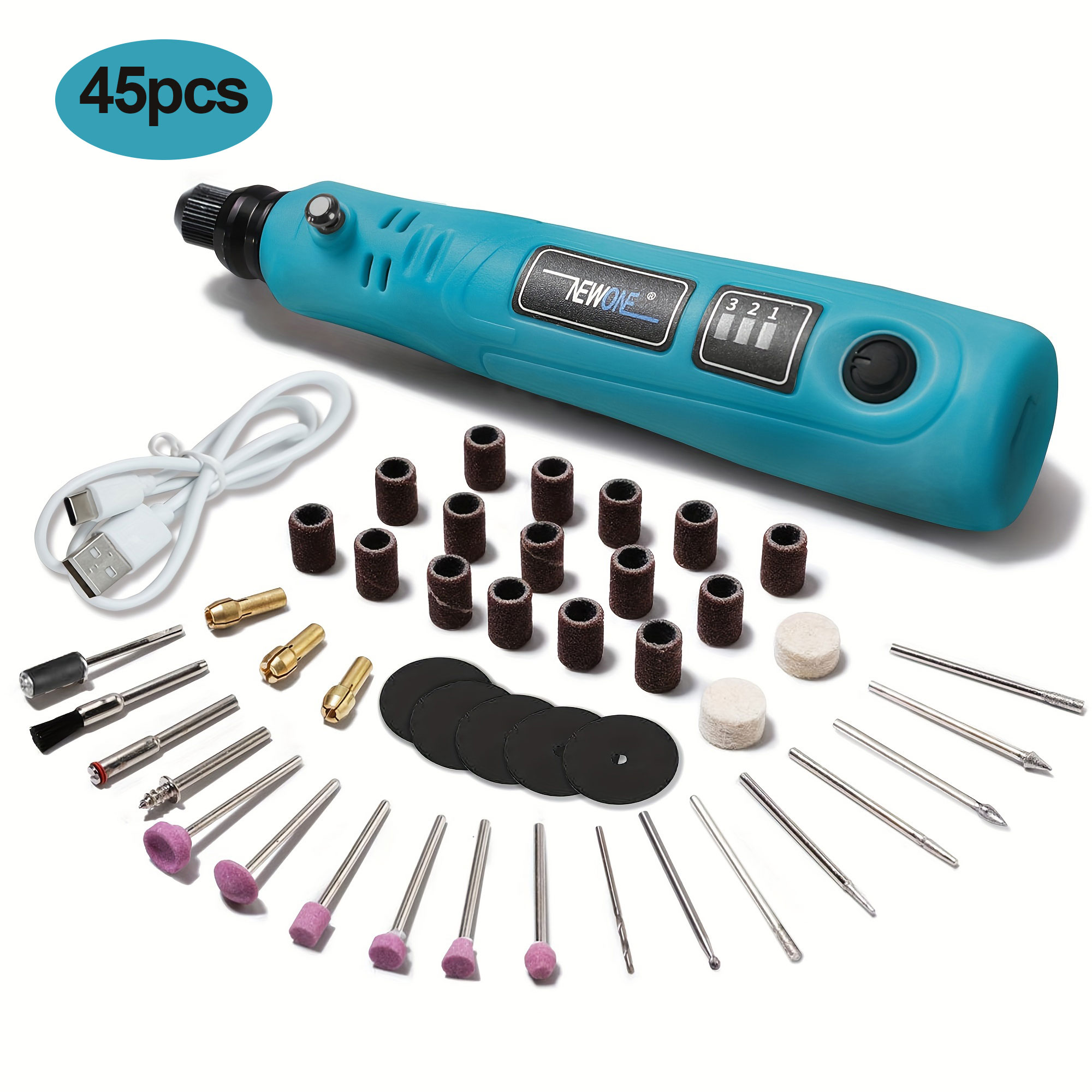 3.6V Mini Cordless Rotary Tool Kit, USB Charging 3-Speed Multi-Purpose Power Rotary Tool For Sanding, Polishing, Etching, Engrav: Blue