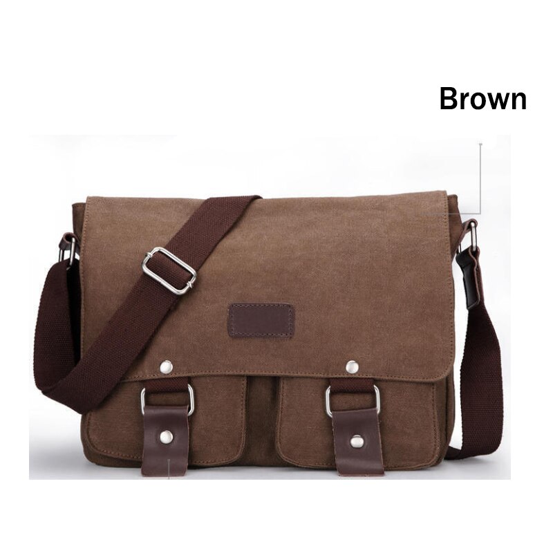 Herentas retro donkergrijs bruine messenger schoudertas klassiek casual 100%  katoenen canvas crossbody tas laptop ipad aktetas