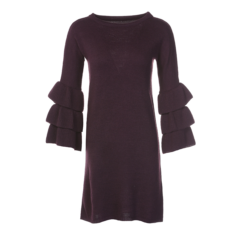 Wixra O-Neck Butterfly Sleeve Knitted Mini Dresses Women Dress Female Autumn Pretty Short Sweater Dress For Women: Purple / S