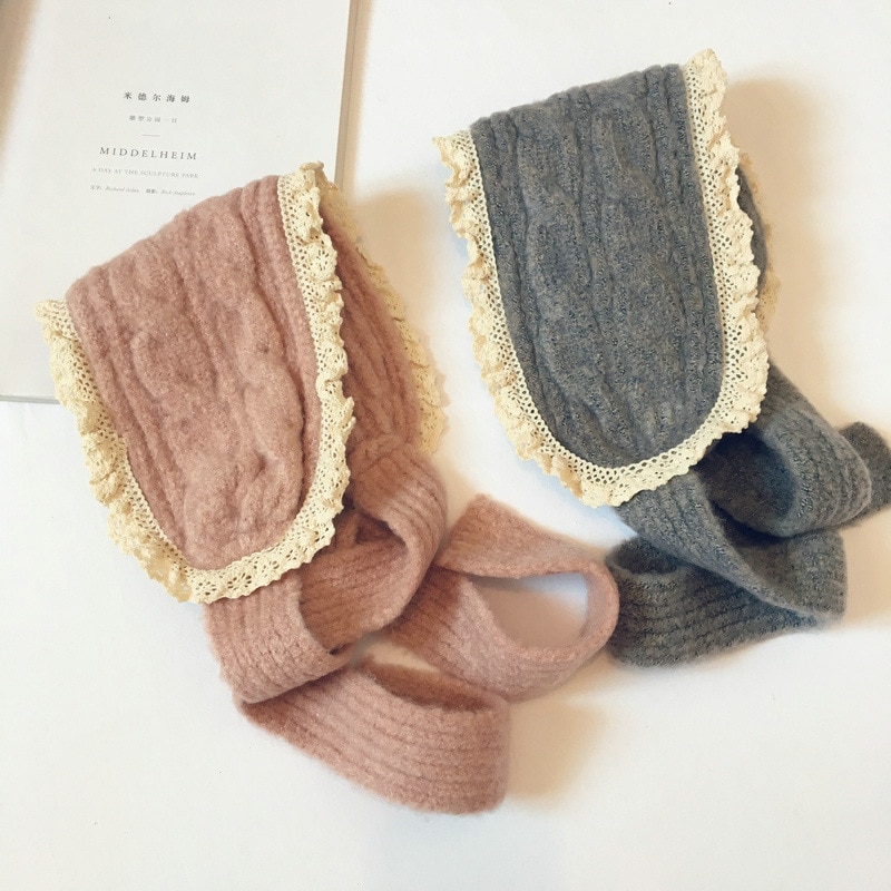 Oreillettes en dentelle pour bébés filles, couvre-oreilles en laine tricoté pour l'hiver, de Style japonais et coréen, mignon et bambins
