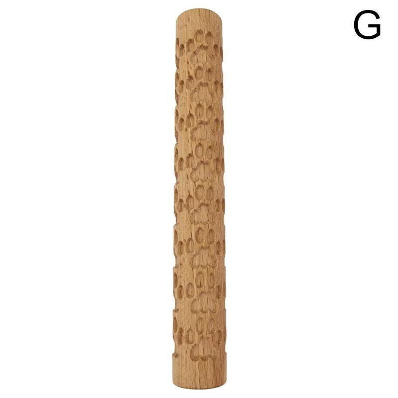 1Pc Houten Textuur Deegroller Keramische Aardewerk Art Reliëf Staaf Bloem Patroon Modder Roll Roll Reliëfs Klei Gereedschap Steen diy Bakken: 7