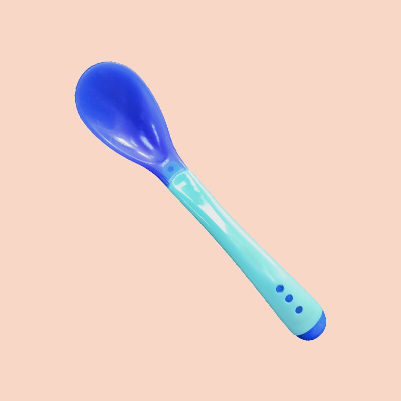 Voeden Houten Handvat Siliconen Lepel Voor Baby Gebruiksvoorwerpen Kids Eet Voedsel Voor Training Manipulatieve Vermogen Baby Servies Lepel: BLUE