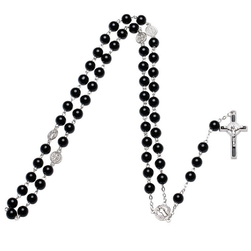 Katholieke Black Rozenkrans Kralen Ketting Voor Vrouwen Mannen Kruis Lange Hanger Kettingen Bidden Religieuze Sieraden Kerk