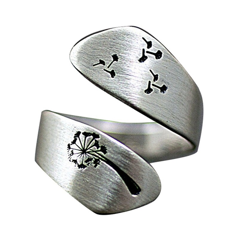 Weibliche Überzogene Silber Farbe Hand-gebürstet Wickeln Ring Berg Wald Löwenzahn Ring Für Frauen: Default Title