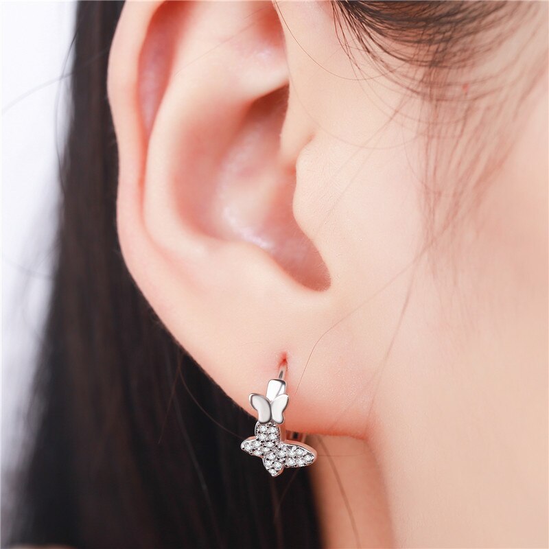 Ruoye 925 Sterling Zilver Stud Oorbel Dubbele Vlinder Kristal Oorbel Voor Vrouwen Zilveren Oor Sieraden Oorbellen