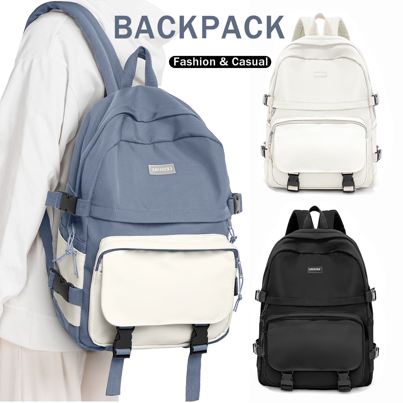 Waterproof Laptop Backpack for School Kawaii Solid Color Girls Boys Nylon Backpack Lightweight Travel School Bag Daypack