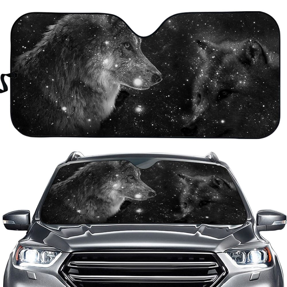 Windshield Sun Shade for Car Cool 3D Moon Wolf Printed Front Windshield Sunshade for Men Protect Car Interior Shade: YSFA0745HC