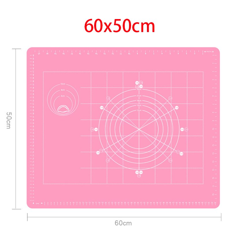 Antihaft Silikon zurück Skala matt Ofen rollen Teig Pad Lebensmittel Klasse Backen rollen Fondant Gebäck Matten Kuchen Kochen Werkzeug Neue: 60x50cm Rosa