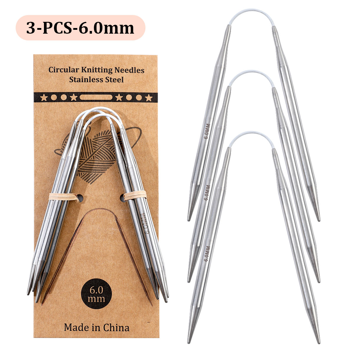 Agujas circulares cortas de 23cm, herramientas de tejer a mano huecas de acero inoxidable para manualidades de lana DIY: Azul