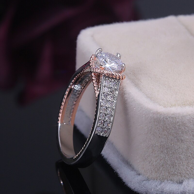 Huitan Rose Gold Farbe Prinzessin schneiden Hochzeit Ringe Zwei Tonne Rose Gold Silber Farbe Gemischt Frauen Ringe Heißer schmuck