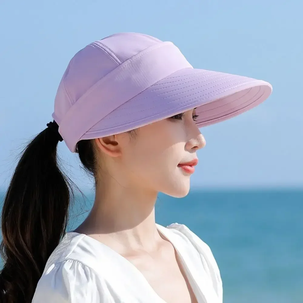 Sombrero de sol de ala ancha para mujer, gorro de cola de caballo desmontable, tapa vacía, protección UV para pesca en la playa al aire libre, Color sólido, 1 ud.: Rojo