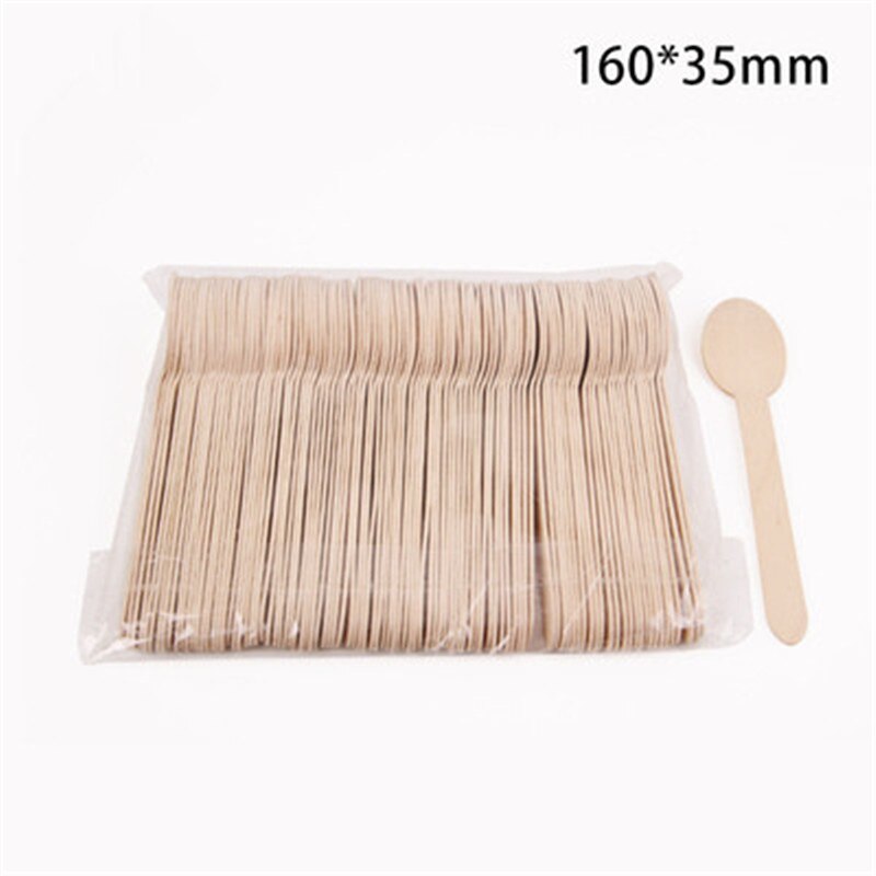 Product Wegwerp Houten Servies Draagbare Lange Steel Berk Lepel Cake Dessert Mes En Vork Lepel: spoon 100pcs