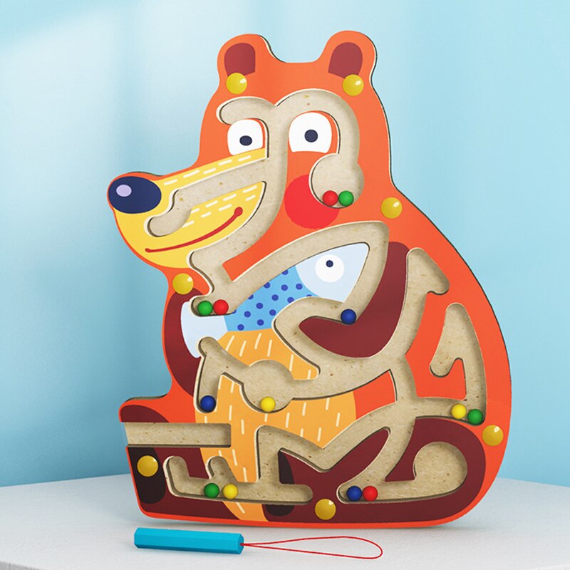 Colorato 3D Animale Labirinto Bambino Giocattoli Educativi Montessori Gioca Giocattoli Per Bambini Magnatic Labirinto Giocattoli di Legno Per Il Bambino Più di 3 Anni vecchio: WT141 Bear