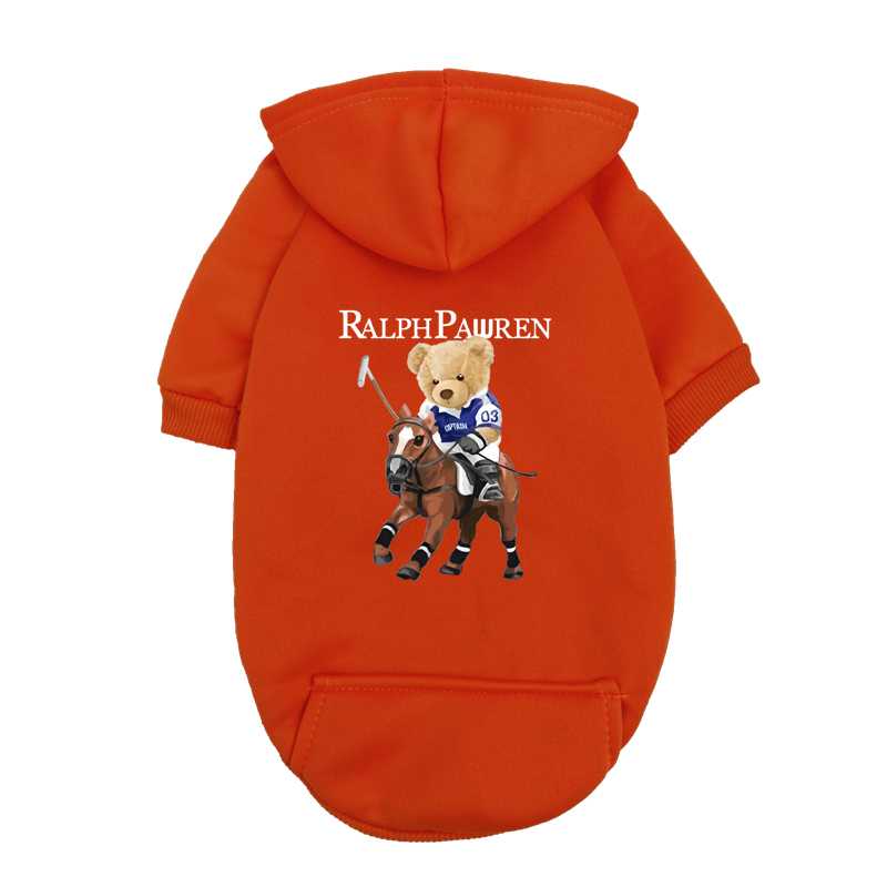 Navy Blue Dog Hoodie with Bear Rider Print - Small Medium Dog Polo Sweatshirt - Inspired Pet Clothes