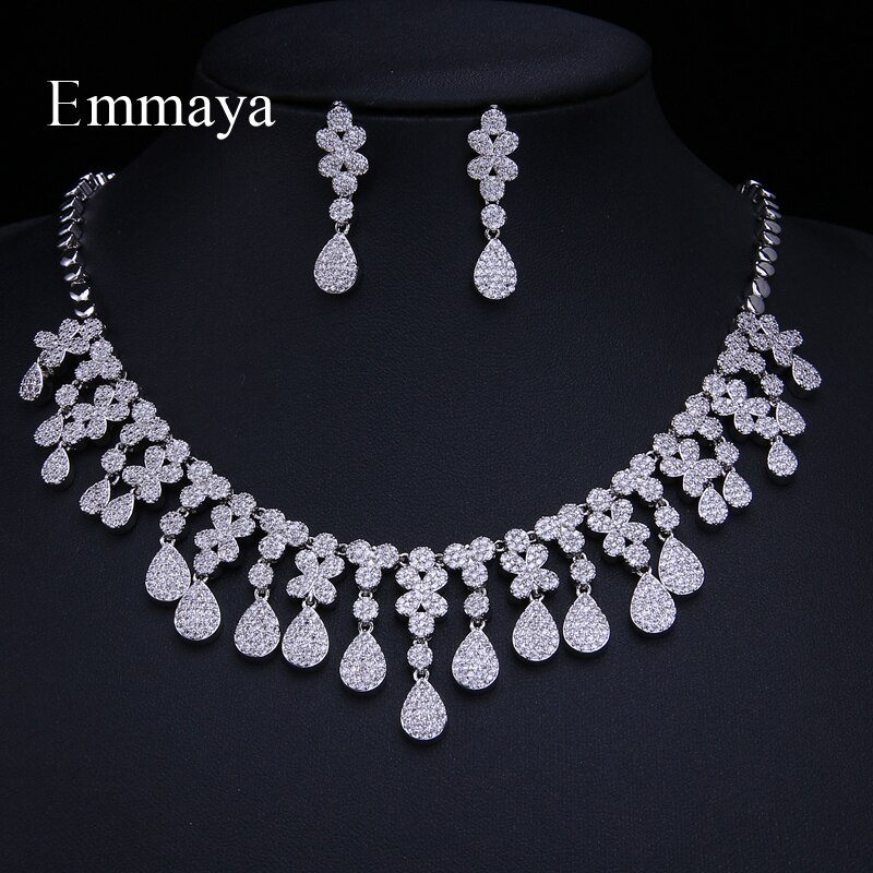 Emmaya Waterdrop Cubic Zirkoon Clear Ketting Earring Bruids Sieraden Sets Vrouwelijke Shiny Valentijnsdag Accessoires: Default Title