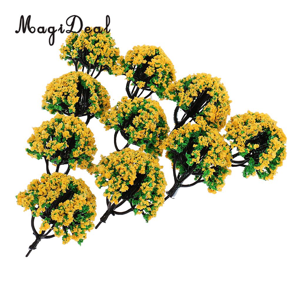 MagiDeal 10Pcs Train Railroad Garden Scene Scenery Landscape Model Trees N Scale with Flowers Model Building Kits Layout 6cm