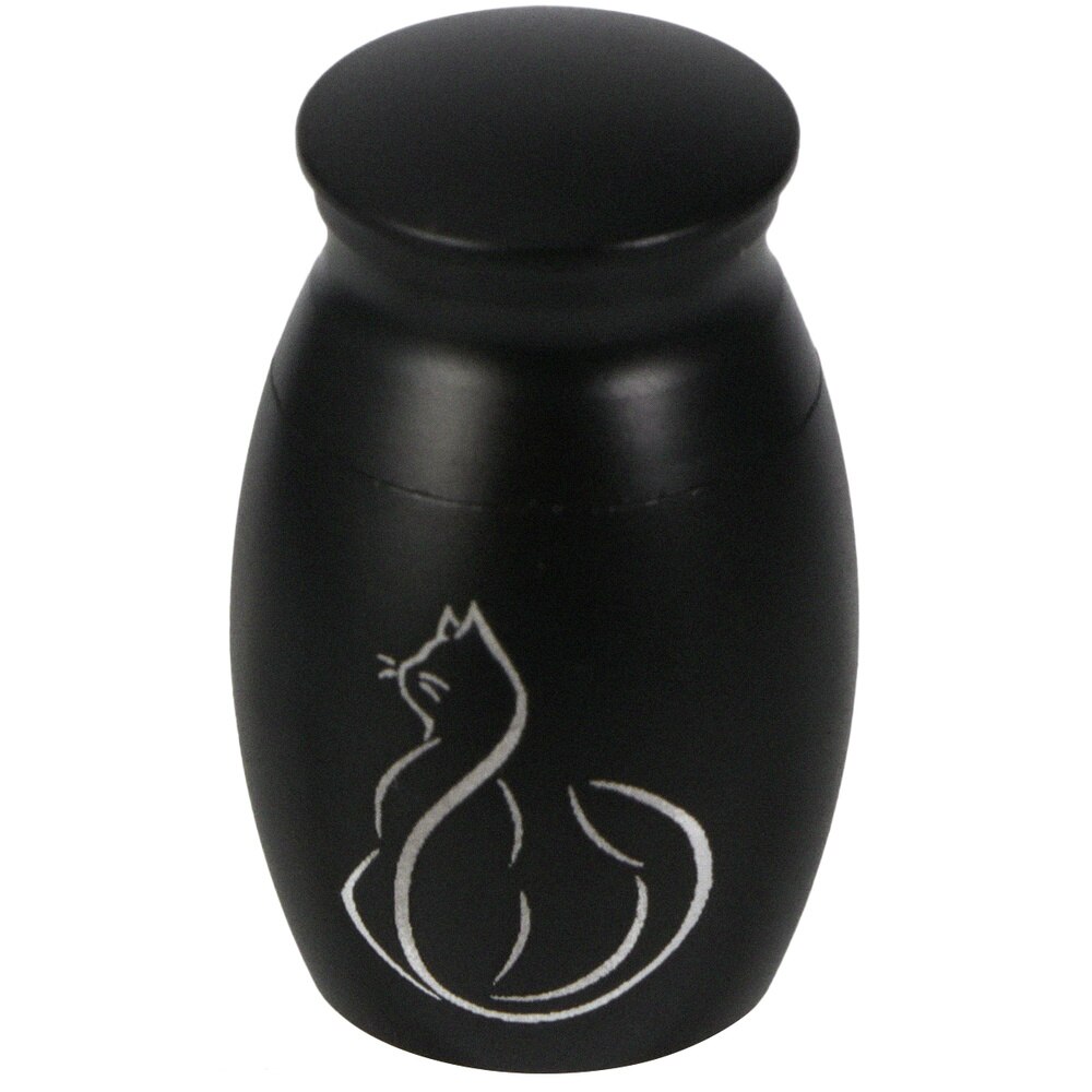 Pet Stainless Steel Cinerary Funerary Urn Jar Kitten Printed Urn Container with Opening Screw Lids (Black)