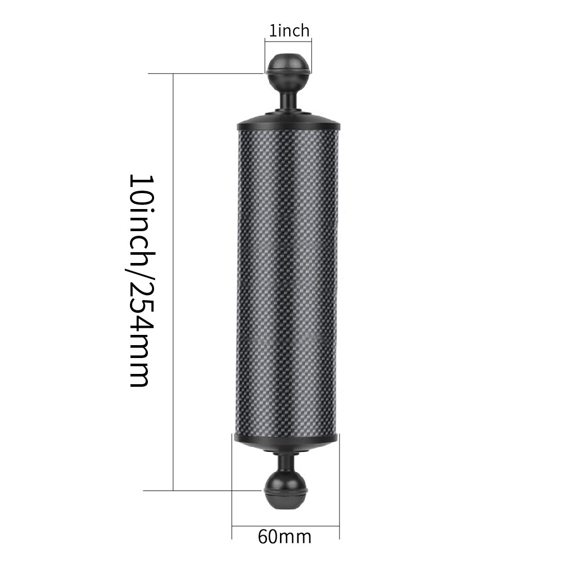 Oppgrader dykking 5/8/10/12 tommer  d60mm karbonfiber flytearmer med 1 tommers dobbelt kulehode kompresjonsbestandig under vann