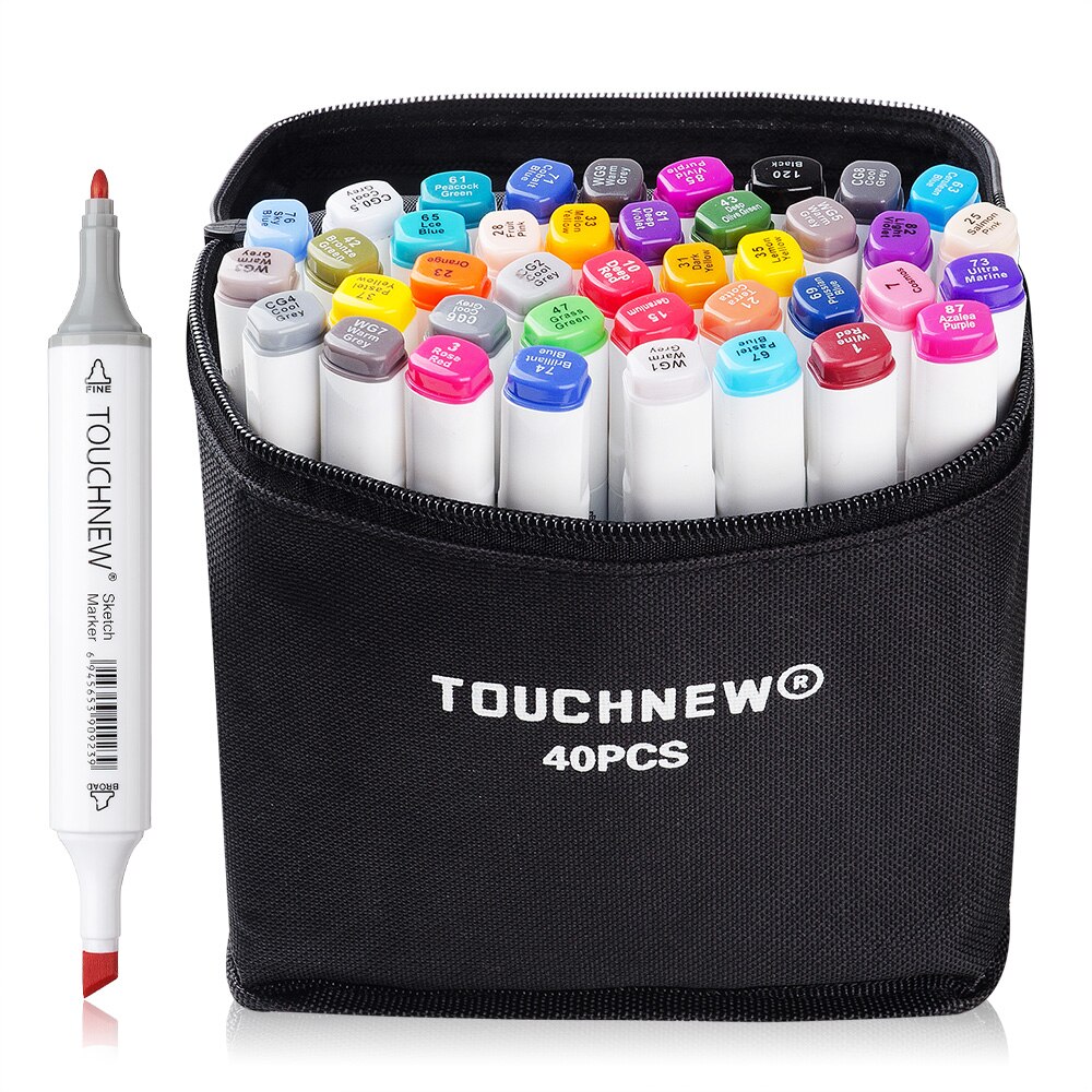 Touchnew 40 Kleuren Marker Pen Dual Tip Alcohol Gebaseerde Markers Set