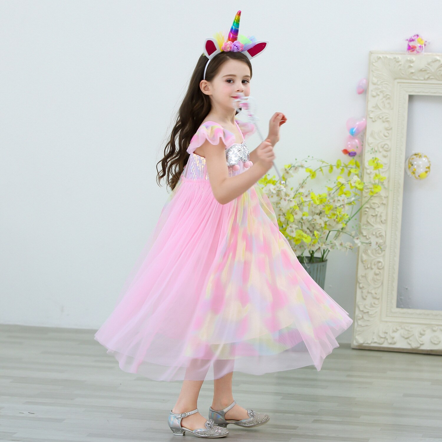 Einhorn Kleid für Mädchen freundlicher Karikatur Vestidos freundlicher Ballettröckchen Kleider Kleinkinder Sommer Ärmellose Prinzessin Halloween Kostüm