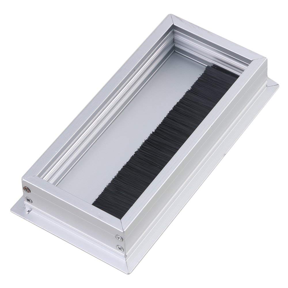 Silver aluminiumlegering bord skrivbord rektangel tråd kabelgenomföring hål lock utloppsport 16 x 8 x 3cm 2 st