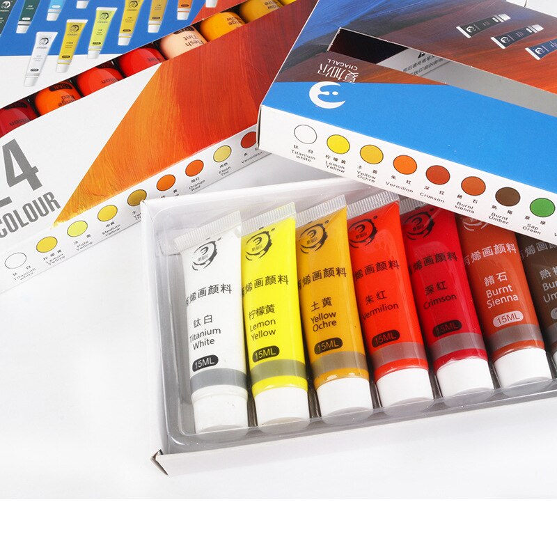 Vandafvisende 24 farver 15ml tube akryl maling sæt farve negle glas kunst maling maling til stof tegneværktøjer til børn diy