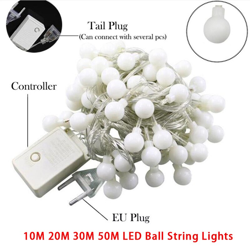 10m 20m 30m Weihnachten Girlande LED Ball Schnur Licht Lichterkette draussen Lampe Kette Lichter Weihnachten hochzeit Garten Straße Dekoration