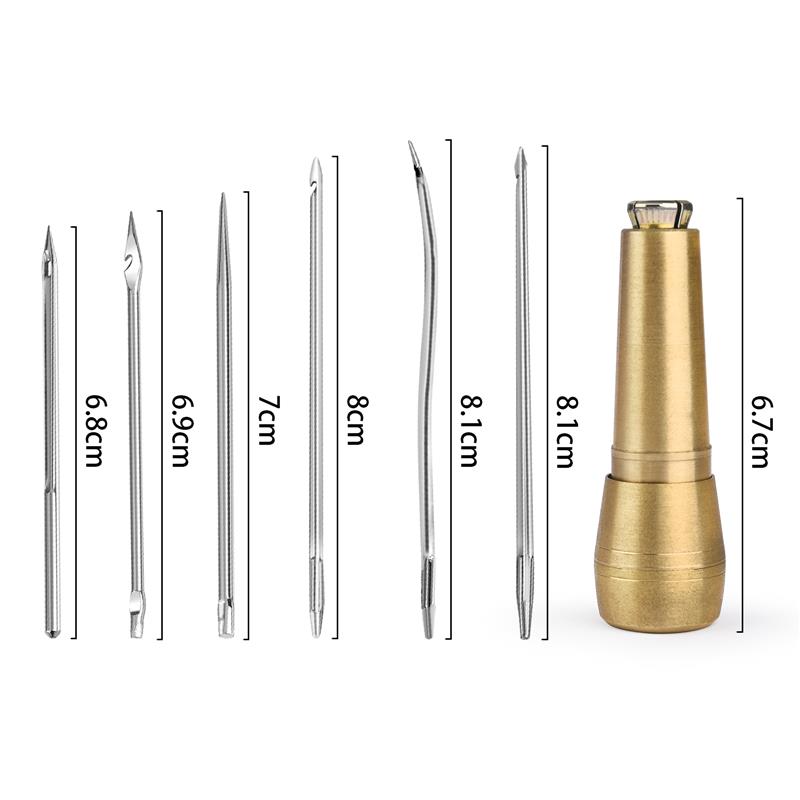Leder Nähset DIY Leder NäHenne Ahle Nadel mit Kupfer Griff einstellen Leder Leinwand Zelt Schuhe Reparatur werkzeug Nylon faden: Licht Gelb