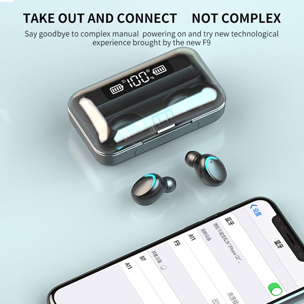 Novo f9 tws bluetooth 5.0 fones de ouvido sem fio 8d estéreo alta fidelidade à prova dhifi água caixa carregamento com microfone