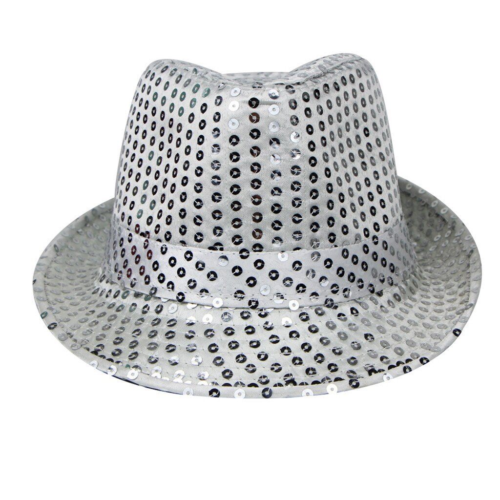 Top Hats Sequin Jazz Hat Trilby Fedora Caps Dance Show Glitter Party Fancy Dress Cute Hats Zylinder Hut Mütze #2S27: Silver