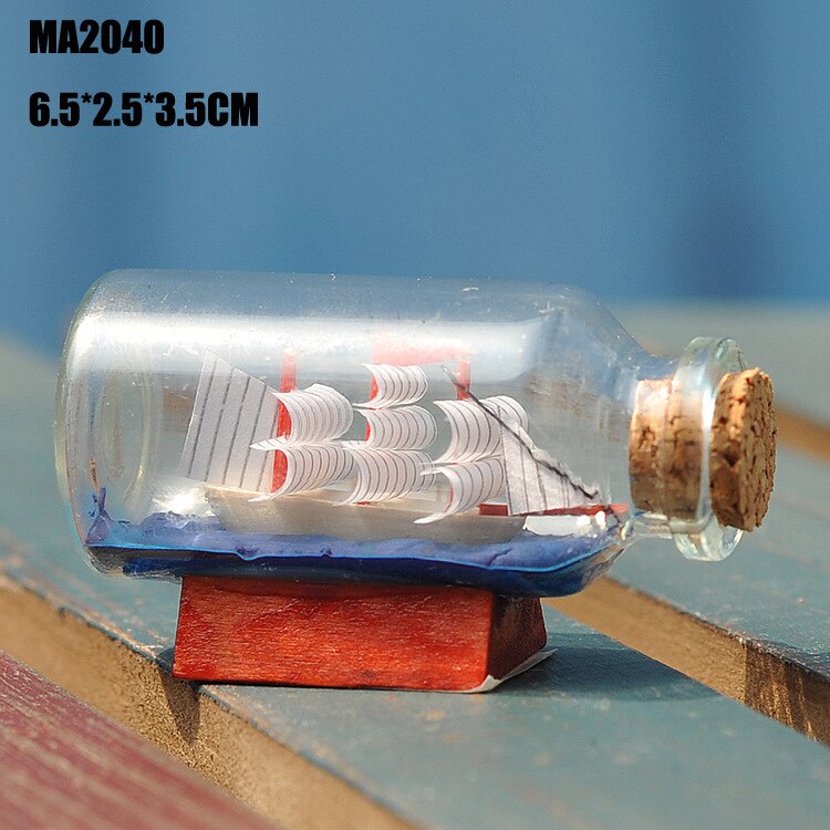 Boligindretning middelhavsstil mini skib båd drift flaske charme glasflaske lille træ kork hætteglas valentinsdag: 2040