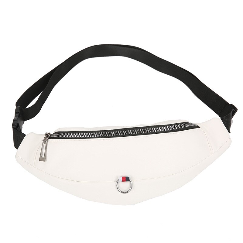 PU Leather Women Waist Bag Fanny Pack Black White Shoulder Crossbody Chest Bags Female Banana Belt Bag Hip Purse: White Waist Packs