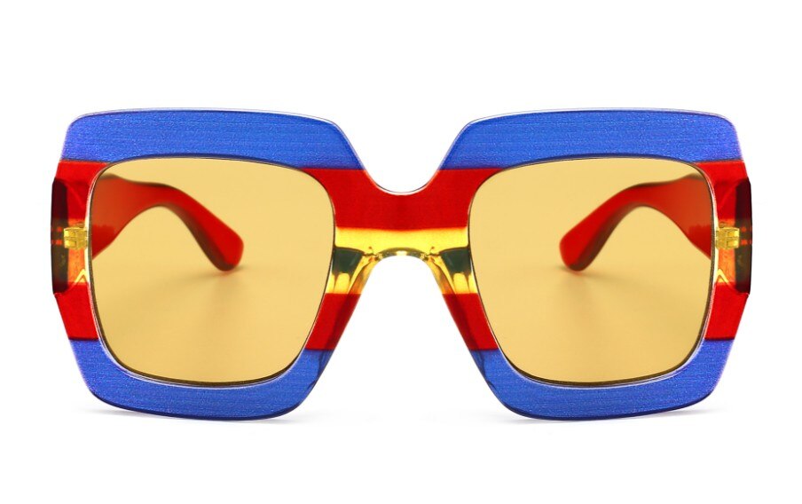 Drie Kleuren Zonnebril Vrouwen Shades Goggles Vierkante Frame UV400 Bril Mode 45406: C2 yellow blue red