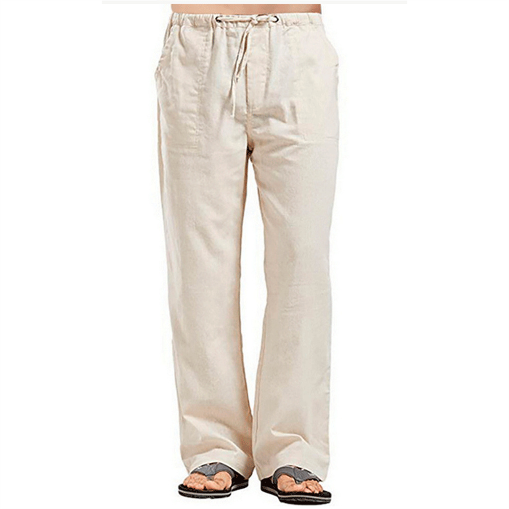 Heren katoenen linnen broek zomer effen kleur ademende linnen broek mannelijke casual elastische taille fitnessbroek
