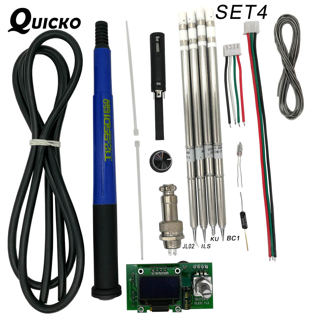 QUICKO Temperature adjust T12 STC OLED Controller Digital Soldering Iron Station welding Display panel Apply to HAKKO T12 tips: Set 4