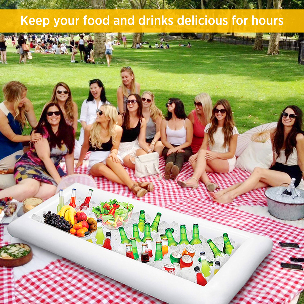 Inflatable Ice Serving Buffet Bar with Drain Plug Salad Drinks Cooler Food Fruit Containers Floating Tray BBQ Picnic Pool