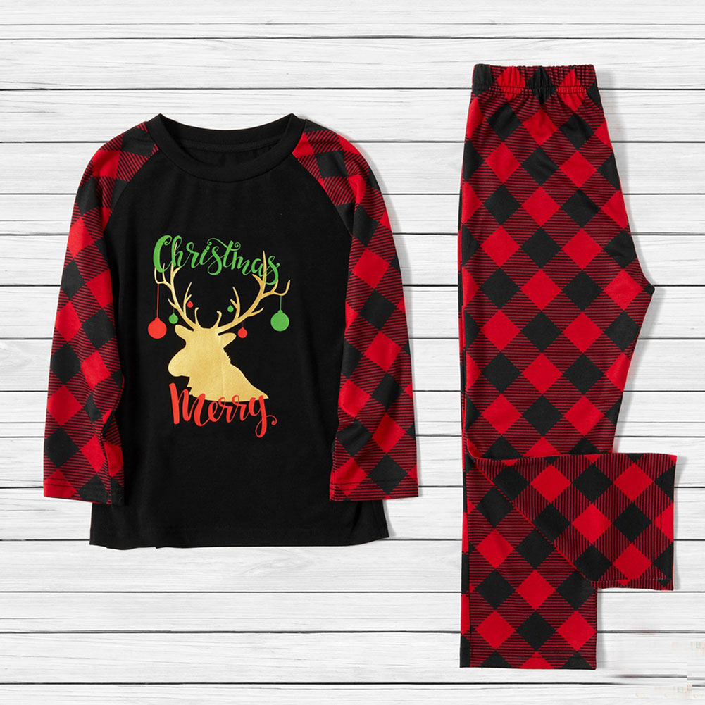 Xmas Family Kids Adult Matching Christmas Pajamas Set Pjs Plaid Elk Print Casual Family Matching Outfit Nightwear Home wear