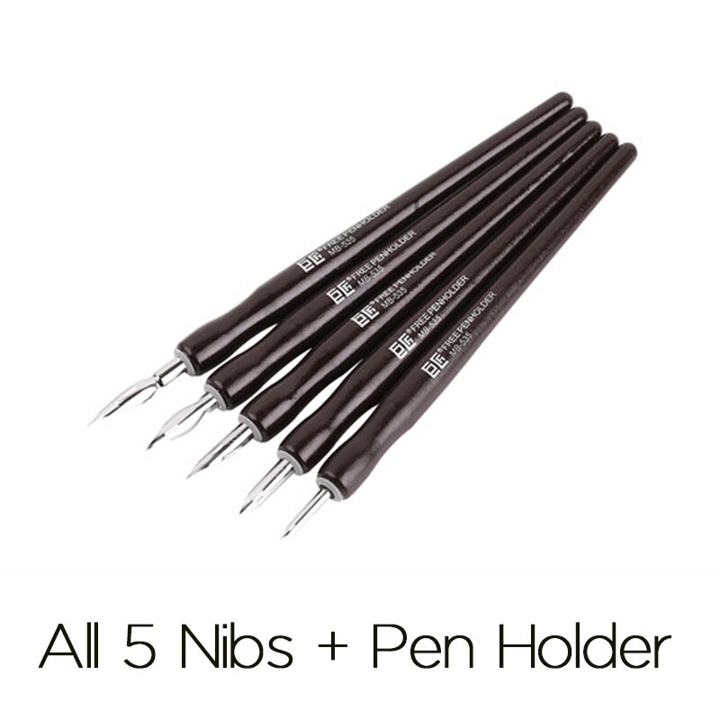 Japan Original Giant Nikko TACHIKAWA Manga G nib D nib Spoon Nib Round Nib Students line Drawing Pen Dip Pen elasticity: 5 Nibs with Holder