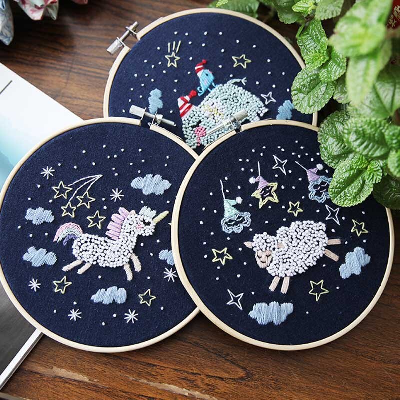 Easy DIY Cartoon Embroidery with Hoop for Beginner Needlework Cross Stitch Craft Sewing Art Painting Handmade Home Decor