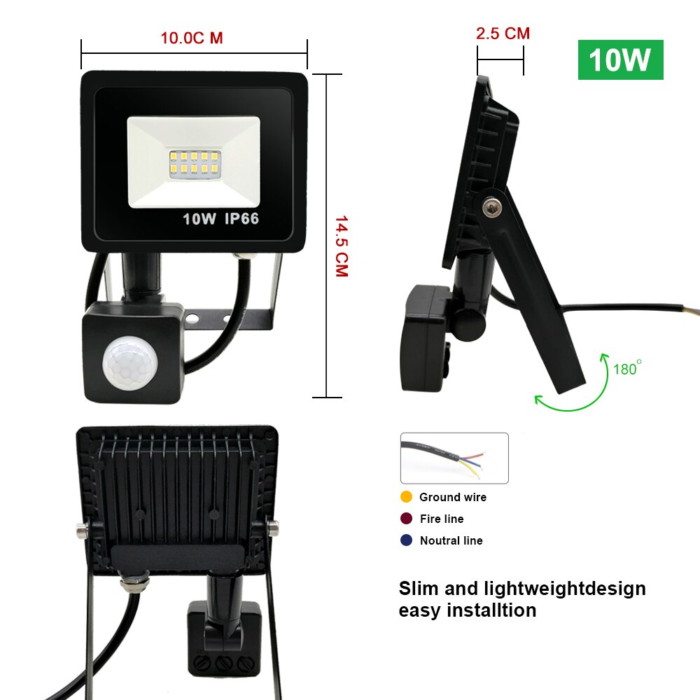 Maxdi 50w 100w ledet søkelyset flomlys, med bevegelsessensor vanntett  ip66 220v vegg utendørs hagebelysning