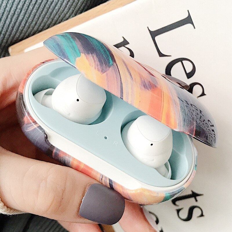 Retro Flower Marble PC Matte Earphone Case For Samsung Galaxy Buds+ Plus Cover For Galaxy Buds Bluetooth Wireless Headset Case: GB8