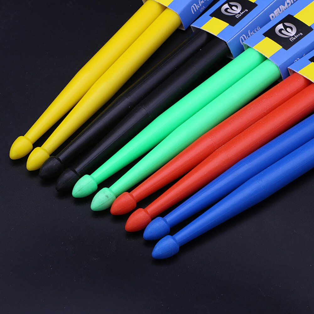 5 Pairs of Nylon Drumstick Drum Sticks Set Wood Tip Drumstick Percussion Lightweight (Yellow Red Green Blue Black)