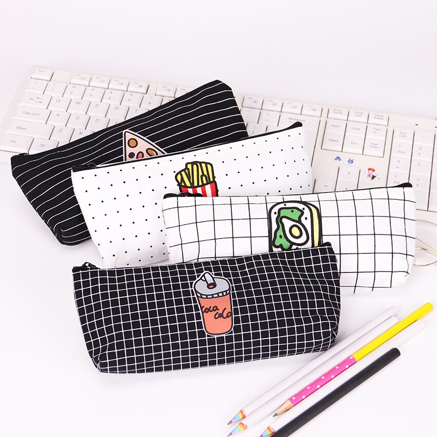 Creatieve Voedsel Pizza Fries Etui Canvas Potlood Tas voor Kids Leren Schoolbenodigdheden