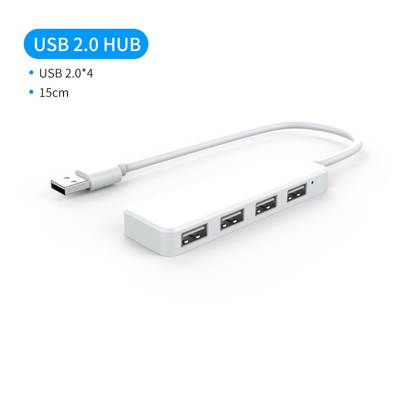 4 in 1 USB 2.0 Hub 4 Ports For Laptop USB Splitter Notebook PC Computer Adapter Splitter Lenovo Dell Laptop Accessories: White