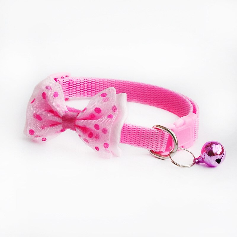 Verstelbare Polyester Halsbanden Pet Halsbanden Met Strik Klokken Charm Ketting Kraag Voor Kleine Honden Kraag Huisdier Accessoires: pink