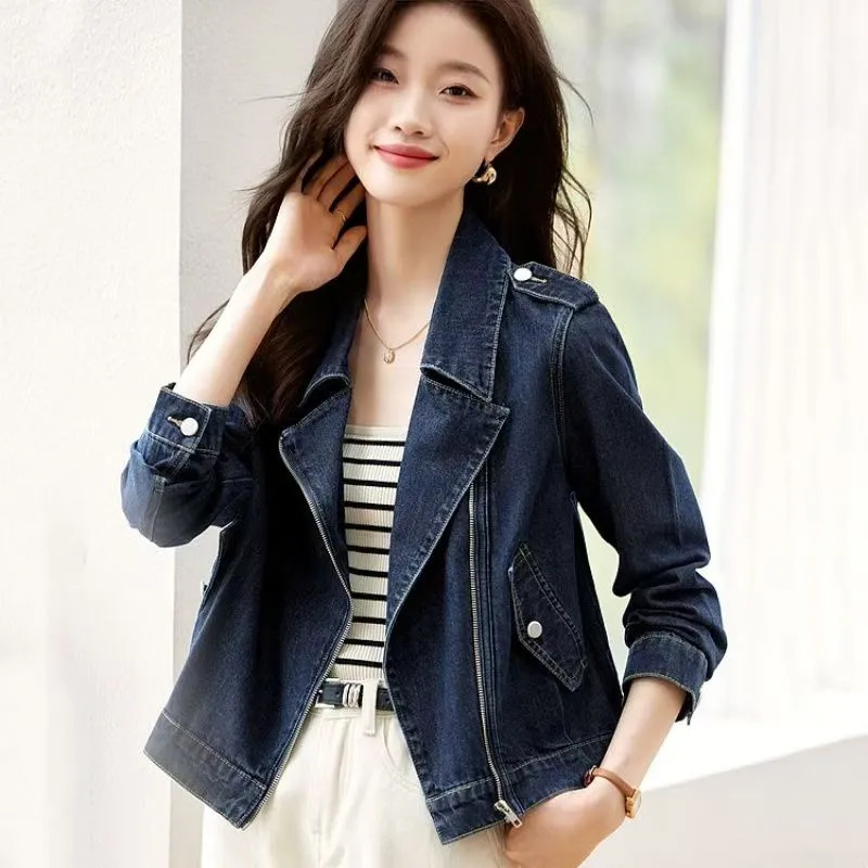 Vårhøst denimjakke kvinner kort koreansk løs cowboyfrakk uformelt yttertøy joker motorsykkelfrakk kvinne