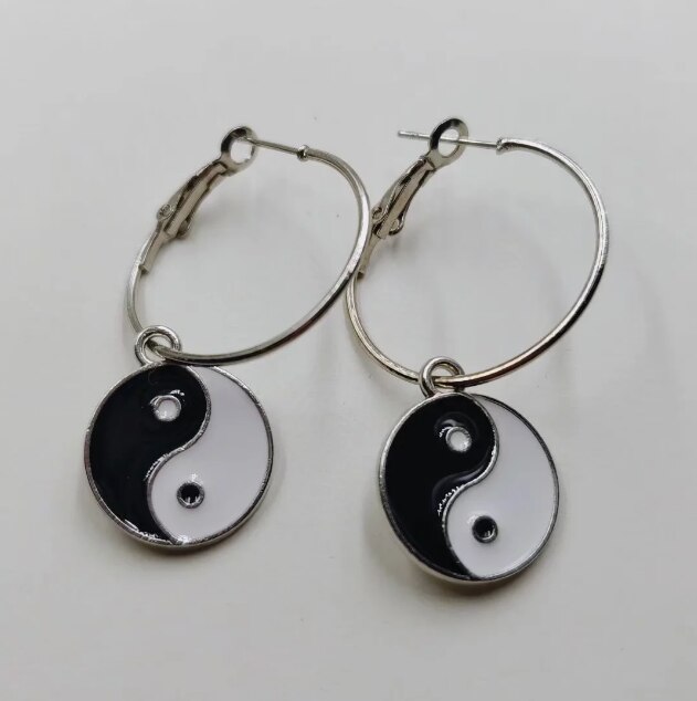 Trend Neue Klassische Emaille BFF Tai Chi Yin Yang Große Glatte Runde Kreis Band Ohrringe Für Frauen Schmuck Temperament Party schmuck