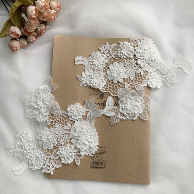 Melk Zijde Borduurwerk Meerlagig 3D Bloemen Kant Spiegel Applique, Decoratief Naaien Accessoires, Trouwjurken, RS2899: Black
